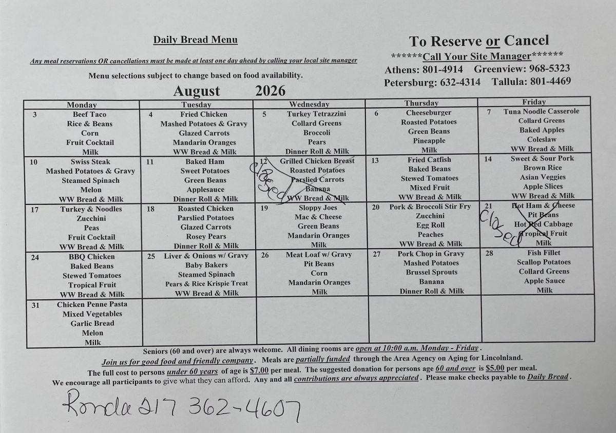 Daily Bread Menu